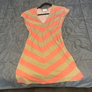 Mary McFadden Pink and Tan Chevron Mini Dress